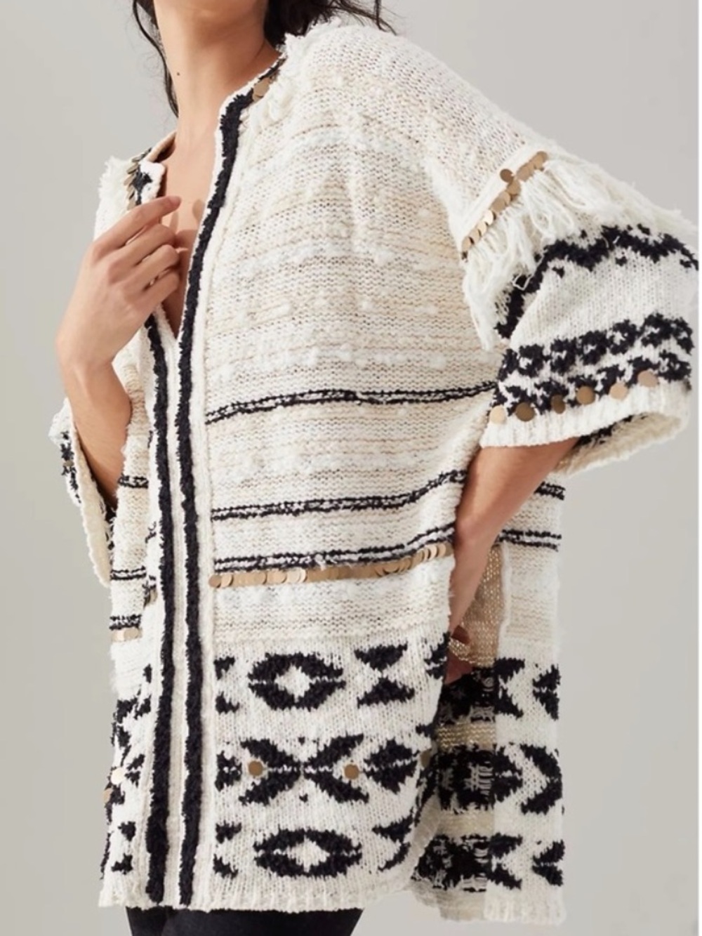 Anthropologie Margot Fringed Poncho Sweater  Size XS/S